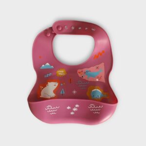 Babero de Silicona para Bebé – Con Bolsillo Recolector de Comida - rosa
